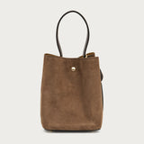 Small chocolate brown suede bucket bag