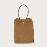 Small beige suede bucket bag