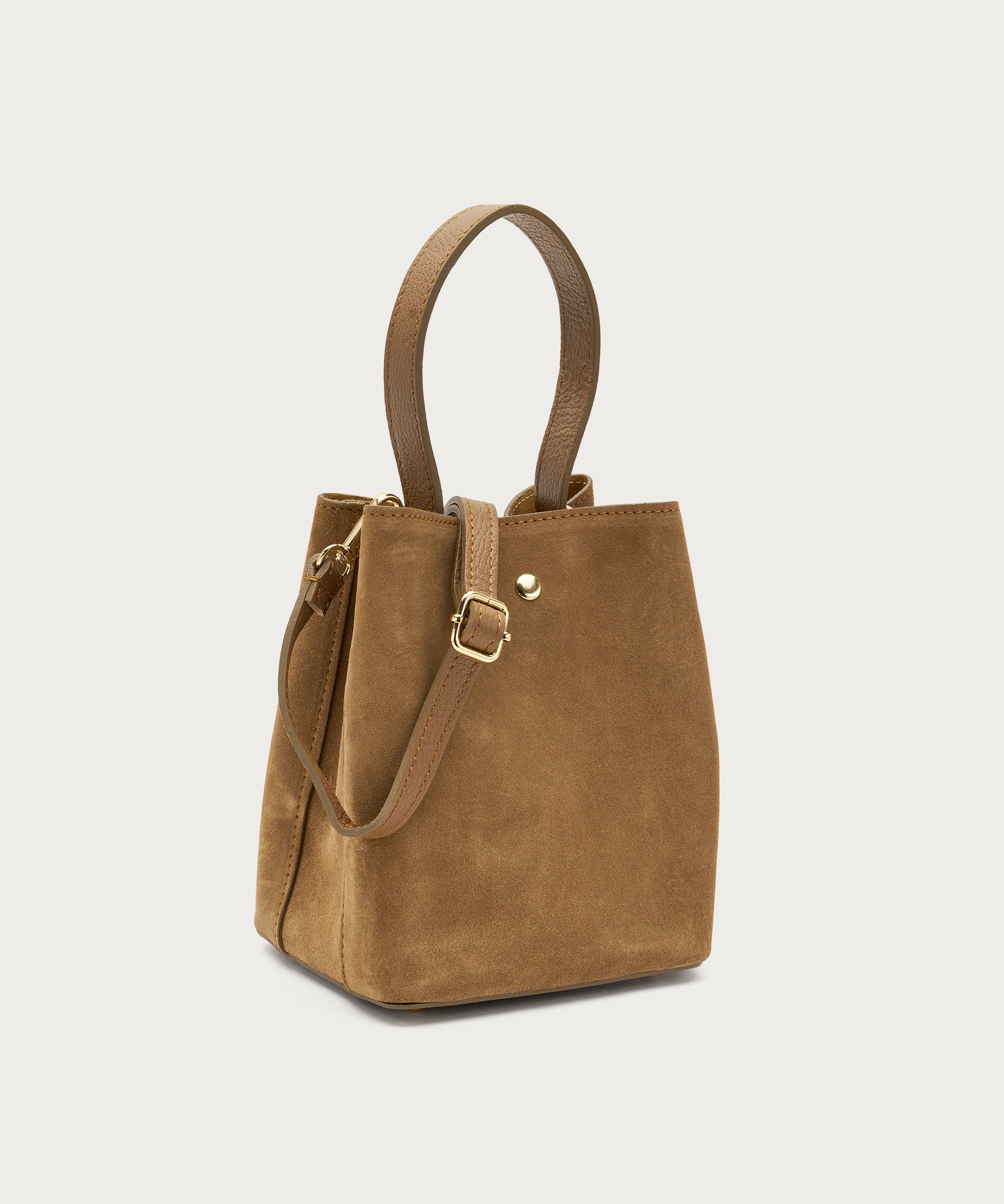 Kleine Bucket Bag aus Veloursleder in Beige