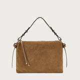 Maxi rectangular bag in beige suede with handle and strap