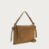 Maxi rectangular bag in beige suede with handle and strap