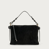 Maxi rectangular bag in black suede with handle and strap