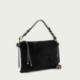 Maxi rectangular bag in black suede with handle and strap