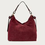 Large soft burgundy suede shoulder bag