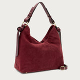 Large soft burgundy suede shoulder bag