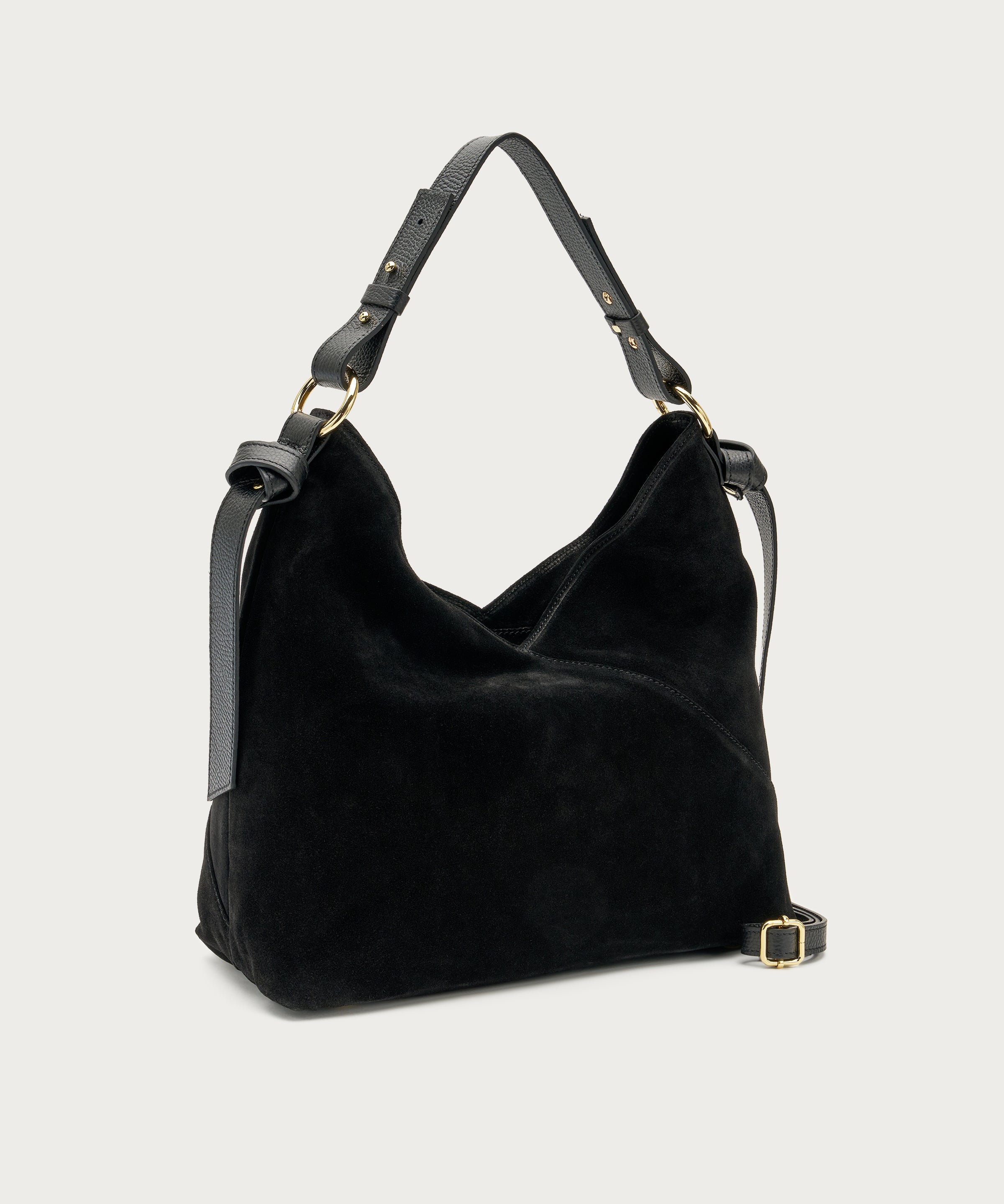 Große Schultertasche aus weichem Veloursleder in Schwarz