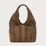 Brown laser-cut suede maxi bag