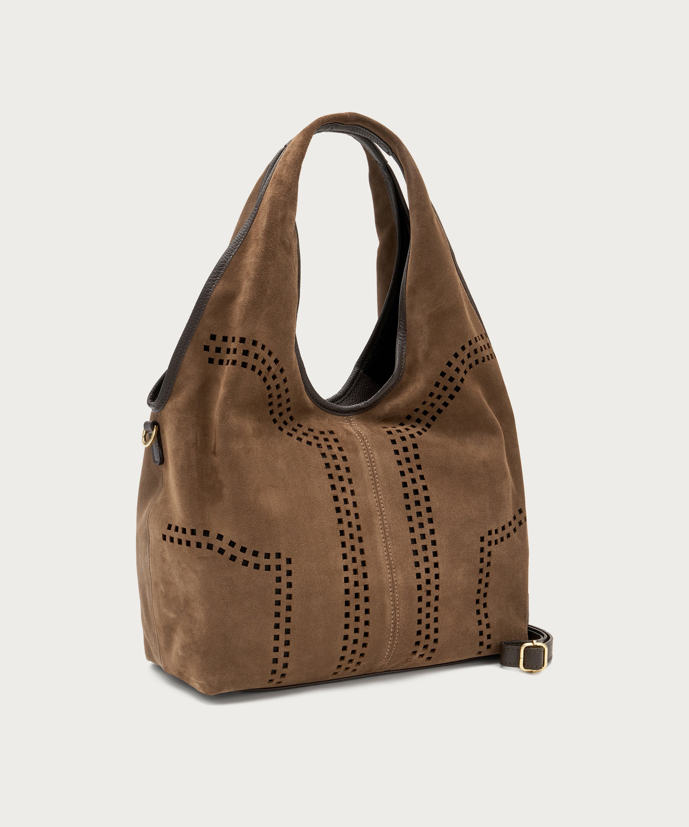 Maxi-Bag aus lasergeschnittenem Veloursleder in Braun