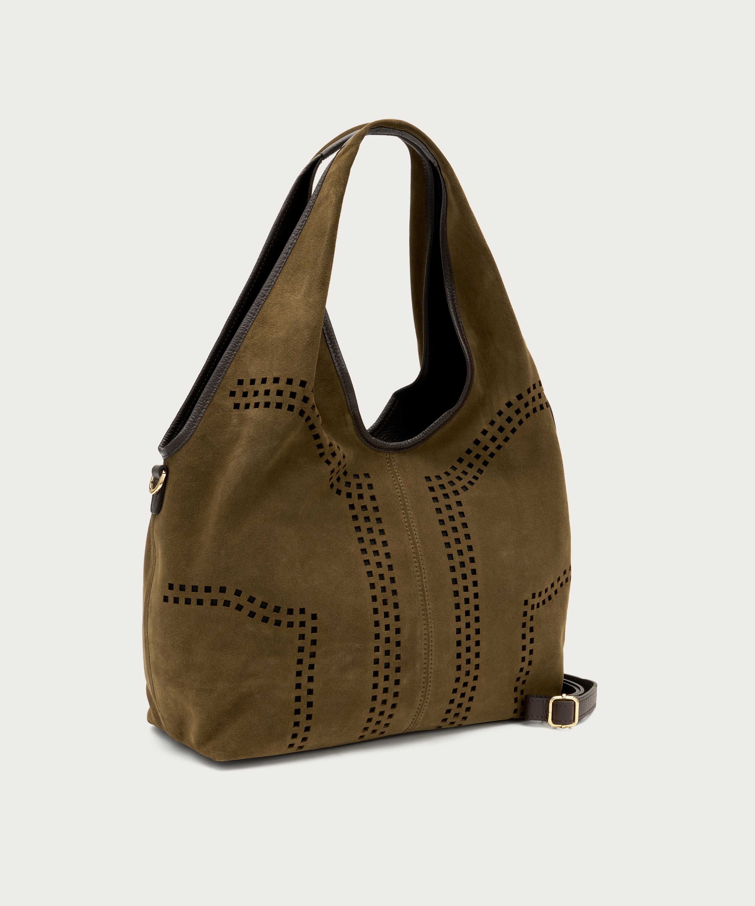 Maxi-Bag aus lasergeschnittenem Veloursleder in Grun