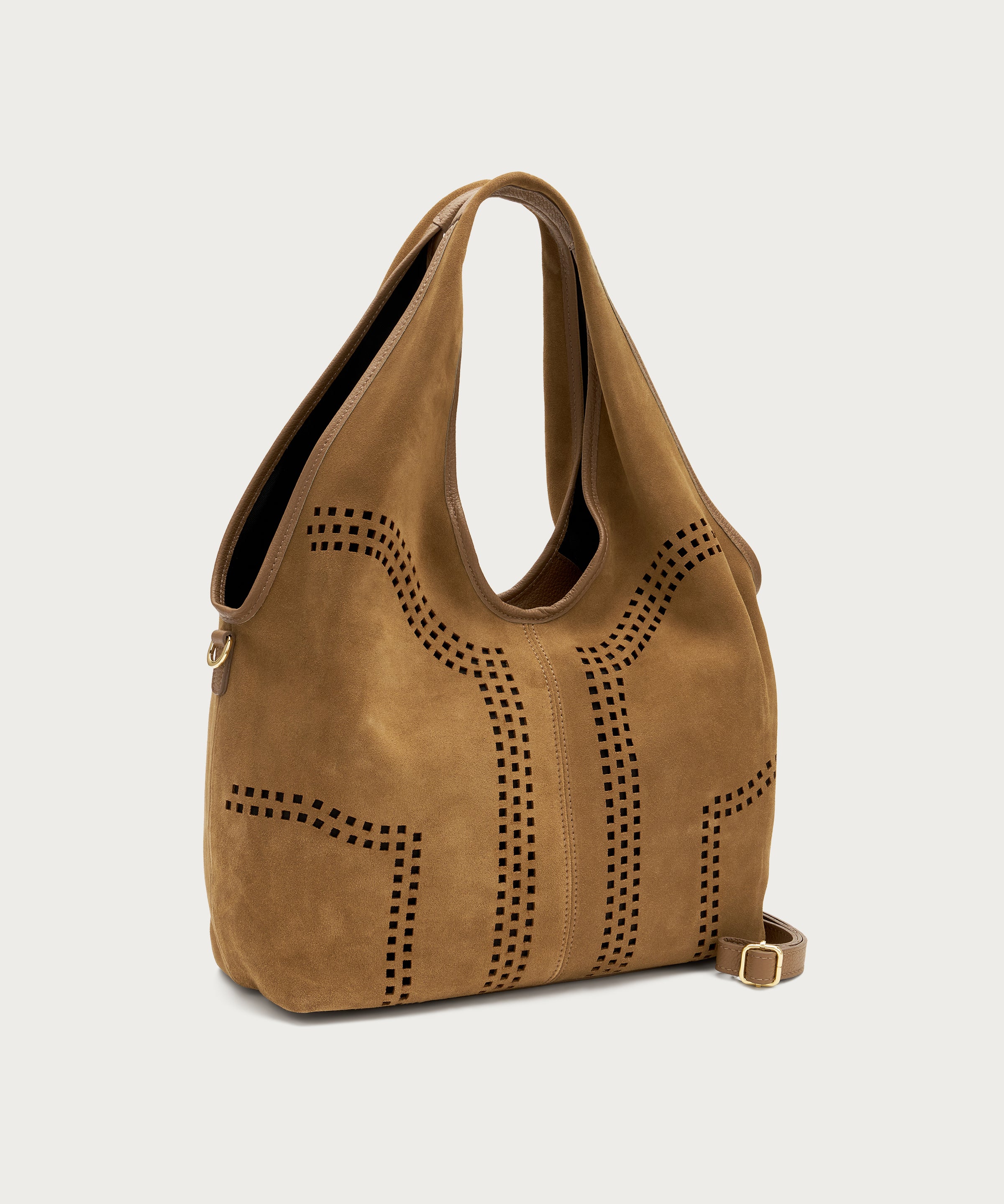 Maxi-Bag aus lasergeschnittenem Veloursleder in Beige