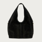 Black laser-cut suede maxi bag