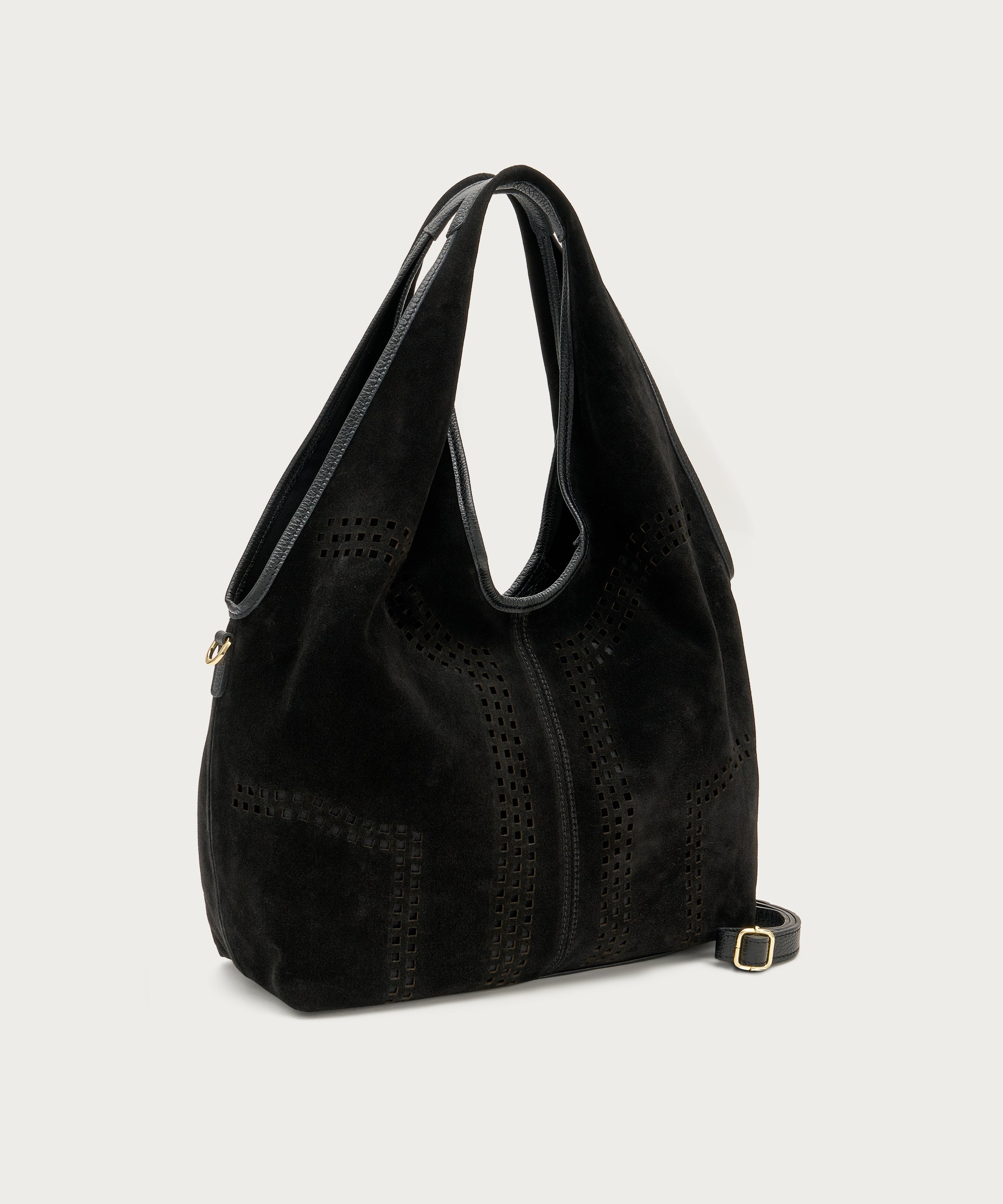 Maxi-Bag aus lasergeschnittenem Veloursleder in Schwarz