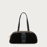 Medium shoulder bag in black suede and synthetic material