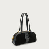 Medium shoulder bag in black suede and synthetic material