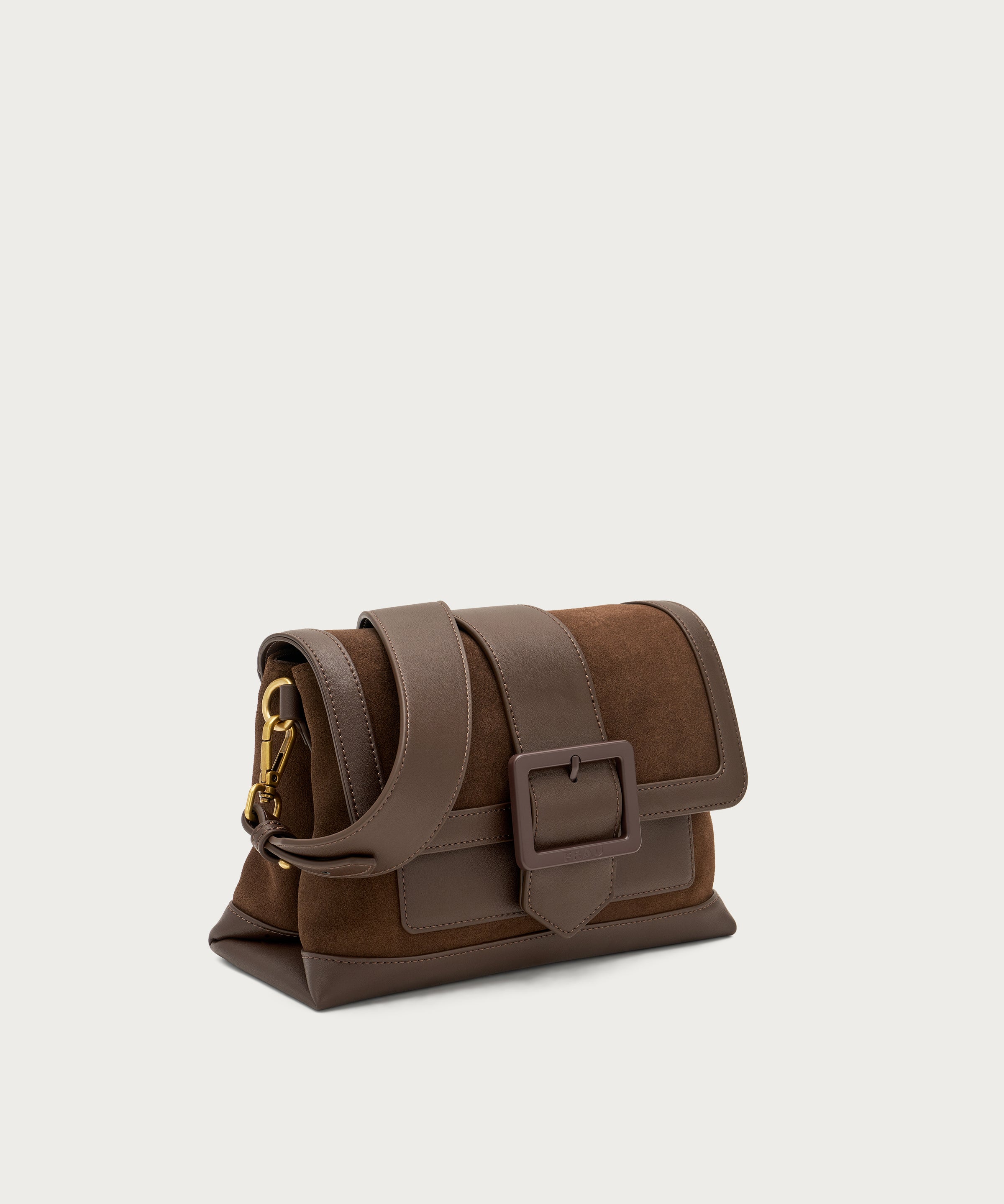 Kleine Umhängetasche aus Veloursleder und synthetischem Material in Braun