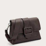 Small shoulder bag in brown synthetic material