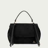 Large tote bag in black suede-effect fabric with strap