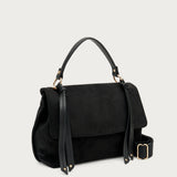 Large tote bag in black suede-effect fabric with strap