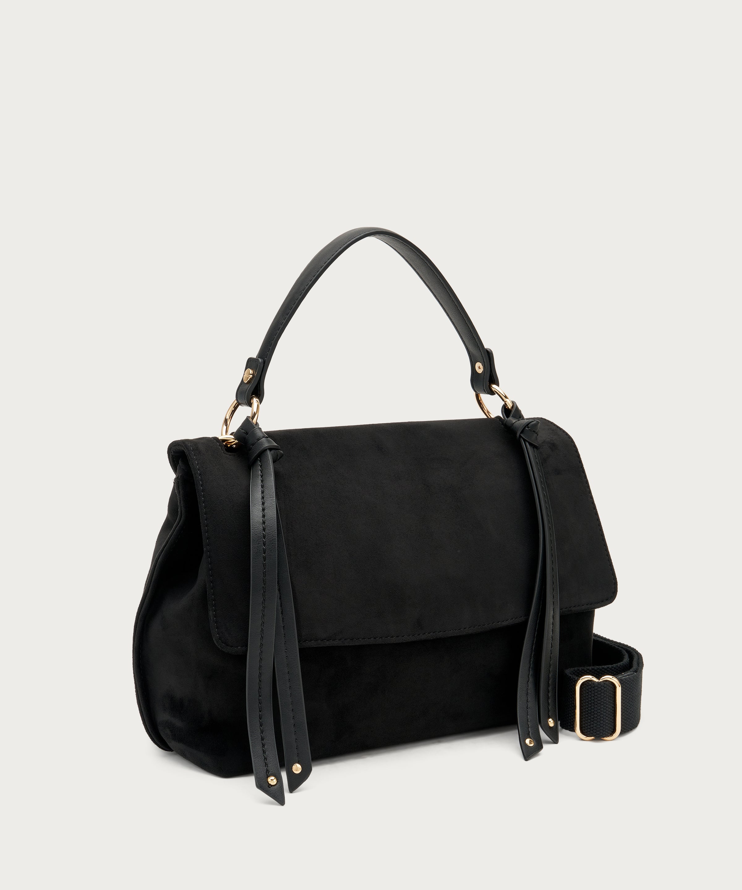 Borsa Tote Grande in tessuto effetto suede nero con tracolla