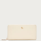 Women's beige Tumbled leather purse with zip