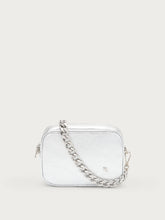 Small laminated leather bag with chain - Silver | FRAU