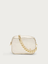 Small laminated leather bag with chain - Platinum | FRAU