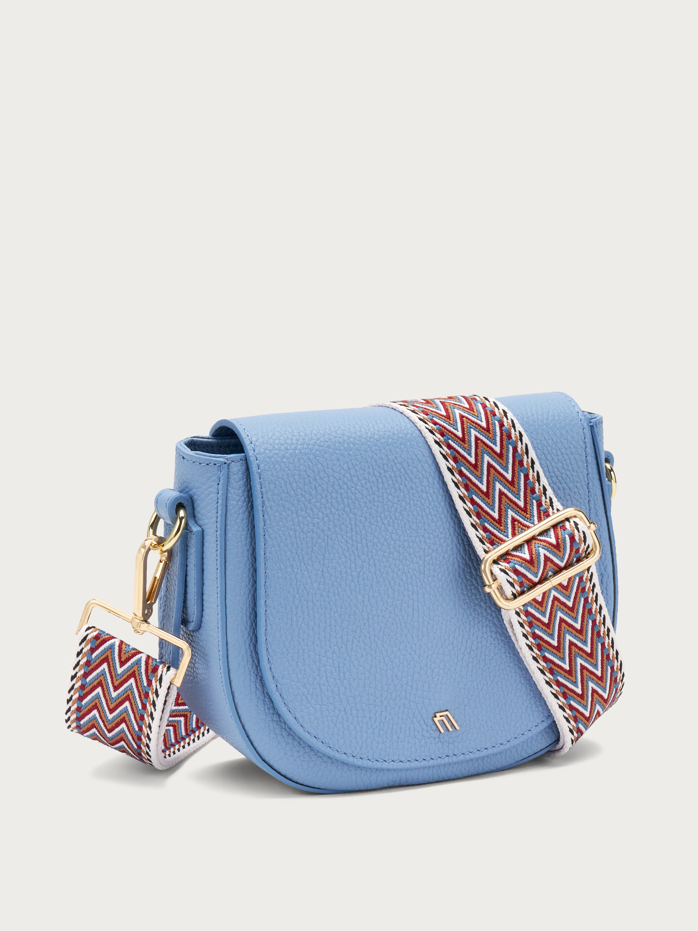 Kleine feste Tasche mit Klappe und Schultergurt ⋆ Jeansblau