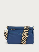 Multi-task leather bag with animal-print strap - Blue | FRAU
