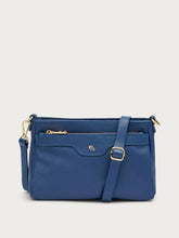 Multi-task leather bag with animal-print strap - Blue | FRAU