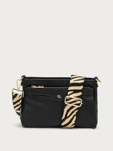 Multi-task leather bag with animal-print strap - Black | FRAU