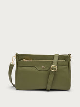 Multi-task leather bag with animal-print strap - Olive | FRAU