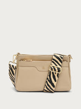 Multi-task leather bag with animal-print strap - Sand | FRAU