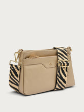 Multi-task leather bag with animal-print strap - Sand | FRAU