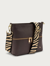 Leather bag with animal-print strap - Chocolate | FRAU