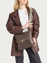 Leather bag with animal-print strap - Chocolate | FRAU