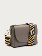 Leather flap bag with animal-print strap - Taupe | FRAU