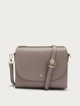 Leather flap bag with animal-print strap - Taupe | FRAU