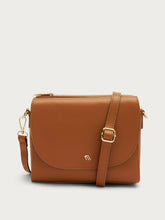 Leather flap bag with animal-print strap - Wood | FRAU